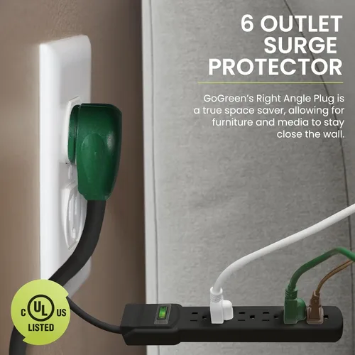 Vista 3 de GoGreen Power - Protector de sobretensiones de 12 pies, 6 tomas, negro (GG-16103M-12BK)