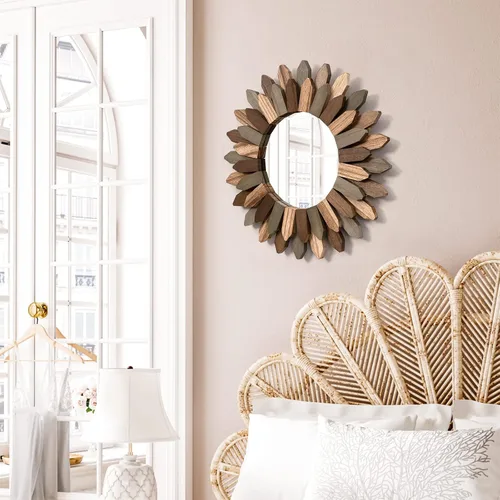 Vista 3 de Emfogo Espejo de Pared de 12 Pulgadas de Madera Rústica Sunburst Espejo Boho Decoración de Pared Decoración del Hogar para Dormitorio Sala de Estar