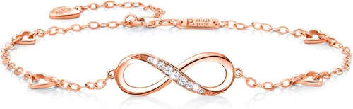 Billie Bijoux Pulsera tobillera de plata de ley 925 para mujer, con símbolo de amor infinito, ajustable, grande, regalo para mujer