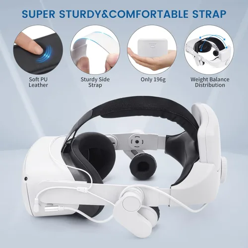 Vista 3 de Headphone Head Strap with Battery for OculusMeta Quest 2,M3 Plus On-Ear Audio Elite Strap With 8000mAh Battery Pack,Extend Playtime & Enhanced Sound