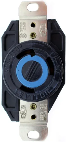 Leviton 2620 30 Amp, 250 Volt, recipiente de bloqueo de montaje de descarga, de grado industrial, toma de tierra, V-0-MAX, color negro