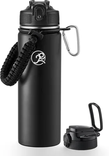 Vista 9 de GOSWAG Botella de agua deportiva aislada, 24 onzas, 2 tapas (con pajilla / sin pajilla), botellas de agua de acero inoxidable con mango