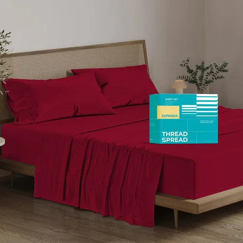 Vista 17 de Thread Spread - Juego de sábanas de 100% algodón egipcio con tejido de satén de 800 hilos de la colección Exotic Hotel, color blanco y marfil