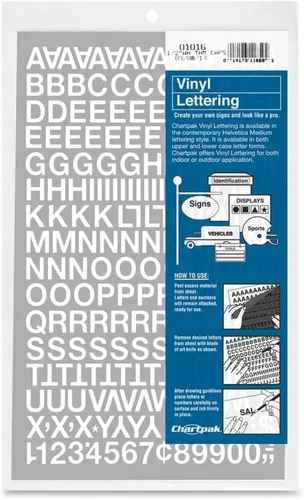 Vista 19 de Chartpak letras y números de capital vinilo autoadhesivo, 1/2 pulgadas de alto, negro, 201 por pack (01010), Blanco