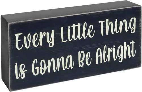 Vista 6 de Esur Cada Pequeña Cosa Va a Estar Bien Aves Caja de Madera Señal - Arte de Granja Decoración de Mesa de Escritorio Estantera de Pared Negra