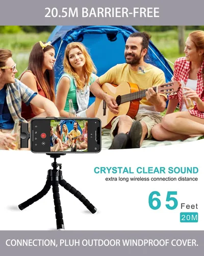 Vista 3 de Micrófono Lavalier inalámbrico profesional para iPhone, iPad - Micrófono de grabación de condensador omnidireccional inalámbrico para videos