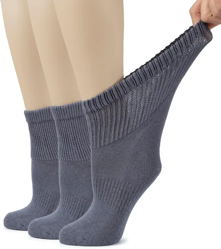 Vista 34 de Hugh Ugoli Calcetines tobilleros de algodón para mujer para diabéticos, anchos, sueltos, elásticos, puntera sin costuras, semiacolchado superior sin