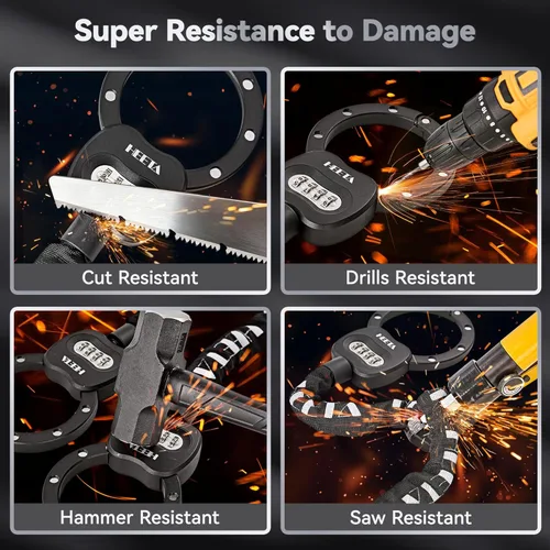 Vista 6 de HEETA Candado de scooter eléctrico antirrobo con bolsa de scooter, cerradura de cadena de bicicleta de combinación de 4 dígitos, accesorios de cable