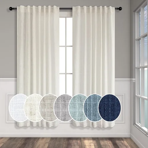 Vista 20 de Cortinas de lino natural semitraslúcidas Pitalk de 36 pulgadas de ancho para sala de estar, juego de 2 paneles con pestaña trasera, cortinas