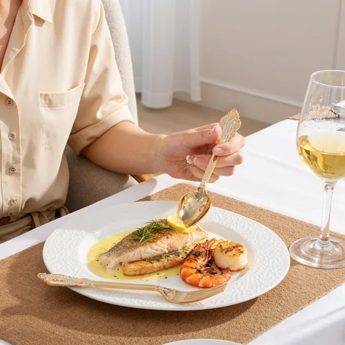 Vista 6 de WDF 300 cubiertos de plástico dorado desechables, cubiertos de plástico resistente, juegos de cubiertos dorados que incluyen 100 tenedores, 100