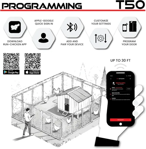 Vista 4 de RUN-CHICKEN Door T50 - Abrepuertas automático de gallinero, aluminio a pilas y resistente a la intemperie, aplicación inteligente y control