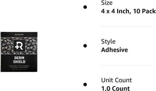 Vista 4 de Recovery Aftercare Derm Shield - Vendaje adhesivo transparente e impermeable para tatuajes, 4 x 4 pulgadas, paquete de 10