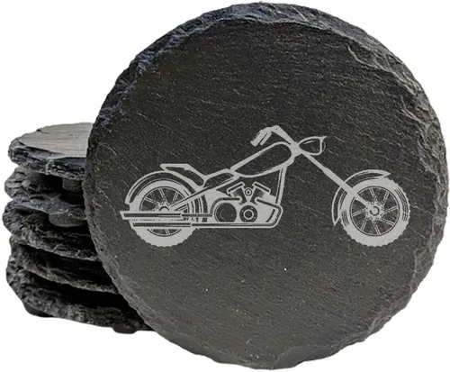 Vista 10 de Level Up Your Man Cave: Posavasos rústicos para los entusiastas de la motocicleta, pizarra redonda, juego de 4