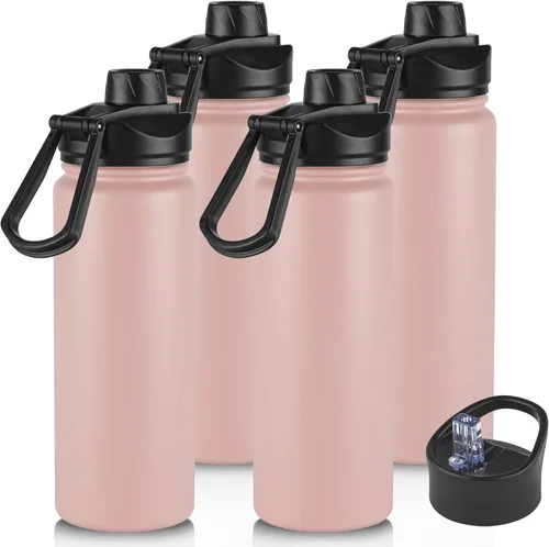Vista 57 de Botella de agua aislada de 24 onzas con tapa con popote, botella de agua de metal de acero inoxidable con popote y tapa de boca ancha, botella
