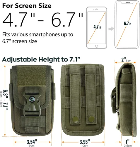 Vista 2 de WYNEX Funda táctica Molle para teléfono con hebilla de brújula, funda táctica Molle para teléfono universal, bolsa de cinturón y cintura para iPhone