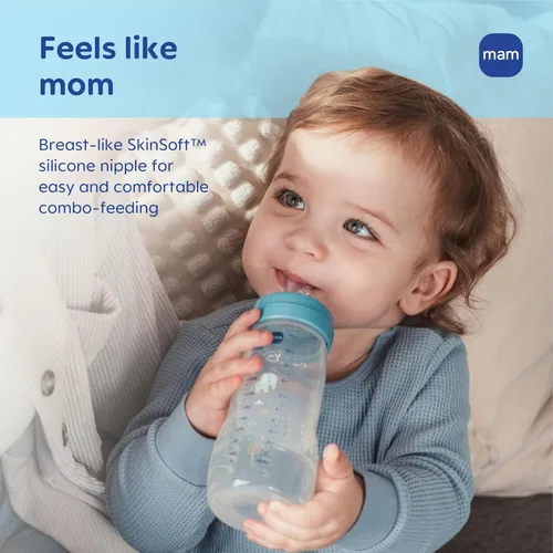 Vista 6 de MAM Biberones Easy Active para Bebé de 11 oz, Tetina de Silicona Skinsoft de Flujo Rápido con Diseño Ergonómico de Cuello Ancho, Fácil de Sostener