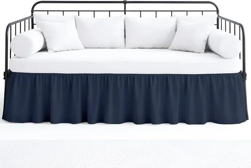 Vista 13 de Falda de cama con volantes con esquinas divididas para camas de día, cobertura de tres lados, fácil ajuste, fabricada con microfibra cepillada