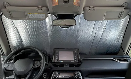 Vista 2 de Parasol para parabrisas delantero de ajuste personalizado para Nissan Rogue SUV, reflector de rayos UV, protector solar (fabricado en Estados Unidos)