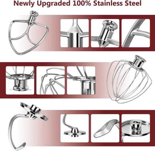 Vista 3 de Accesorios de Acero Inoxidable 3 Piezas para Batidora de Pie KitchenAid de Cabeza Inclinable de 4.5-5QT y Tazón de Mezcla, Batidor de Alambre K45WW