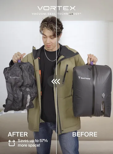 Vista 2 de Black Voyage Bolsa de Viaje Reutilizable de Compresión al Vacío para Maleta de Mano y Mochila, Reciclada IP67 Impermeable Ahorradora de Espacio