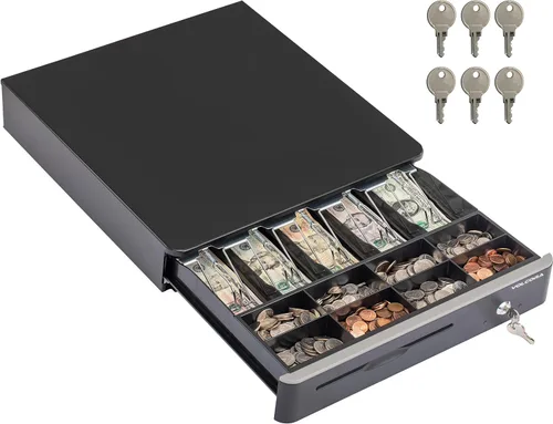 Vista 10 de Volcora Cajón de caja registradora para punto de venta sistema POS con esquinas redondas de 16 pulgadas, bandeja extraíble para monedas, 5 billetes