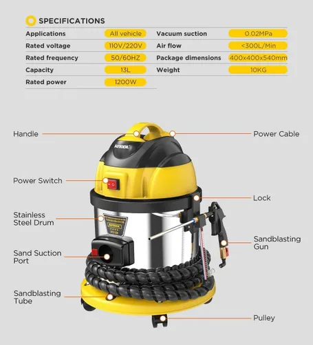 Vista 7 de AUTOOL Nogal Blaster, máquina limpiadora de válvulas de admisión de motor, removedor de carbono para motor automotriz, lanzador de arena