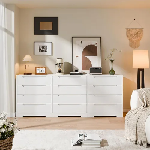 Vista 9 de Cozy Castle Cómoda Moderna de 4 Cajones Organizador de Almacenamiento, Cómodas de Madera y Cajoneras con Riel de Metal Liso, Blanco