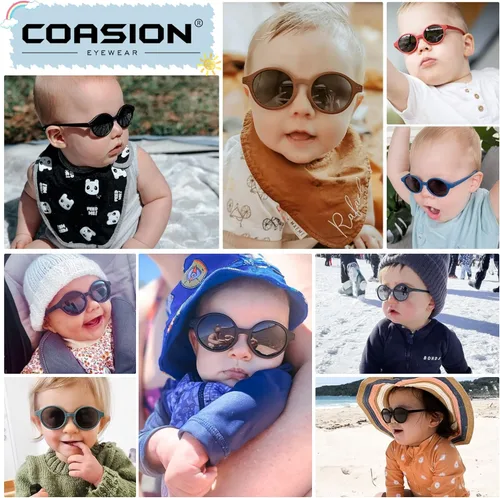Vista 2 de COASION Lentes de sol polarizados para bebé con correa ajustable TPEE marco flexible para niños y niñas de 0 a 36 meses