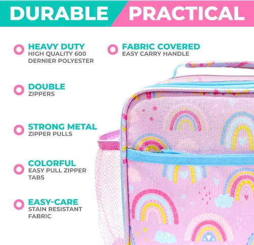 Vista 4 de Kinsho Lonchera para niños con bolsa de hielo, niñas, arcoíris
