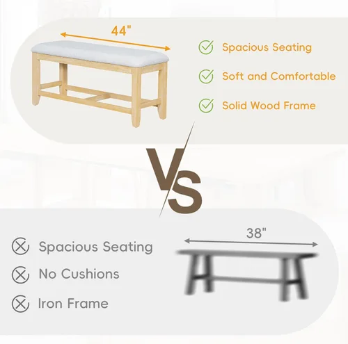 Vista 7 de Juego de mesa de comedor extensible de 6 piezas, juego de mesa de comedor para 6 personas con caballete de banco, juego de mesa de cocina con 4