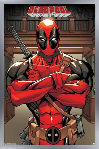Vista 10 de Trends International Marvel Comics Deadpool - Póster de pared de postura, 14.725 x 22.375 pulgadas, versión enmarcada de madera de granero