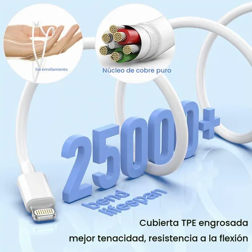 Vista 5 de Cargador rápido para iPhone, cargador de carga rápida para teléfono 14 Blanco-10FT
