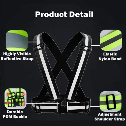 Vista 4 de Reflective Running Gear Reflective Vest & Reflective Armband & Reflective Belt 3 Pcs Set, High Visibility Reflective Gear Night Cycling Walking