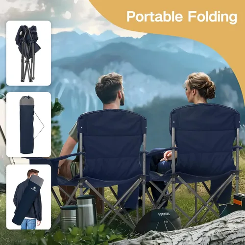 Vista 6 de ALPHA CAMP Silla plegable de gran tamaño para campamento, resistente con bolsa enfriadora, soporte de 450 libras, marco de acero, plegable