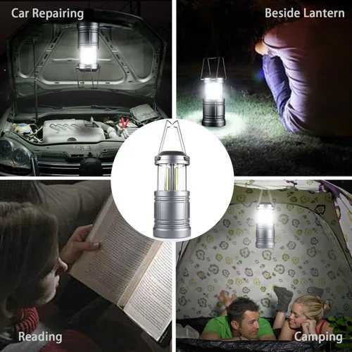 Vista 7 de Farol LED para campamento, 500 lúmenes, luces plegables para campamento, linterna de corte de energía, funciona con pilas para emergencias