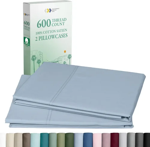 Vista 15 de California Design Den - Juego de 2 fundas de almohada lujosas y suaves con calidad de hotel, 100 % algodón, 600 hilos, fundas frescas para almohadas