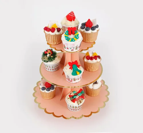 Vista 19 de YLDW Soporte para Cupcakes de 3 Niveles, Soporte para Pastel, Torre de Soporte para Cupcakes DIY Escalonada para Exhibiciones de Mesa de Postres