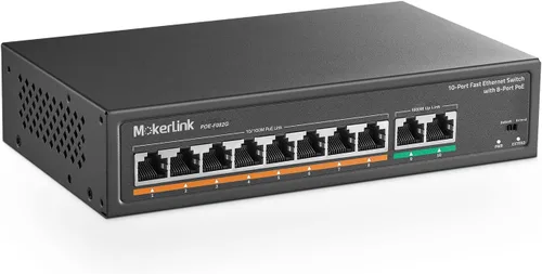 Vista 14 de MokerLink Conmutador PoE de 4 puertos, 1 Gigabit Uplink, 1 SFP, IEEE802.3af/at 75W, detección de IA PoE Watchdog, QoS, interruptor Ethernet Plug &