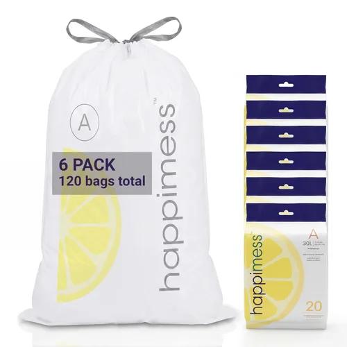 Vista 11 de happimess Bolsas de basura con cordón de 8 galones (30 litros), sin perfume, transparentes, resistentes para cocina y hogar, ajuste personalizado