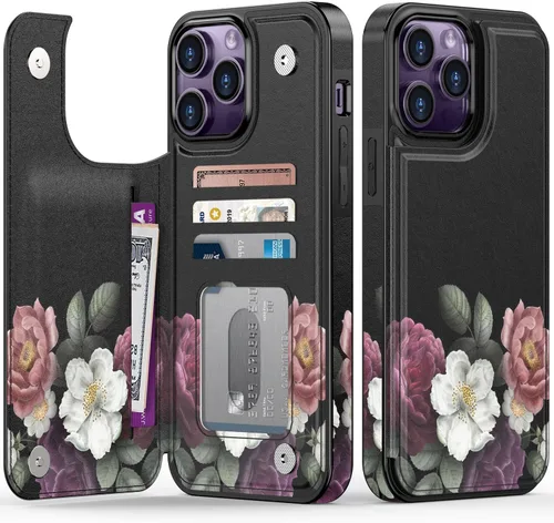 Vista 679 de LETO para iPhone 15 Pro Funda tipo cartera - Tapa tipo folio con patada - Diseños de moda - Tarjetero - Funda protectora para mujeres y niñas - 6.1