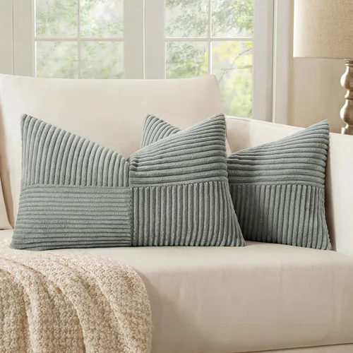 Vista 52 de MIULEE - Juego de 2 fundas de pana suave para cojines, diseño bohemio con parches texturizados unicolor, almohadones decorativos para sala de estar