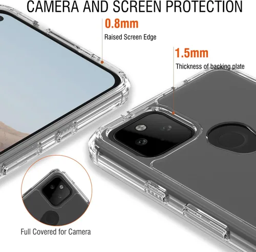 Vista 3 de Funda de teléfono para Google Pixel 5a 5G con 2 protectores de pantalla, funda de TPU transparente a prueba de golpes para Google Pixel 5a 5G, funda