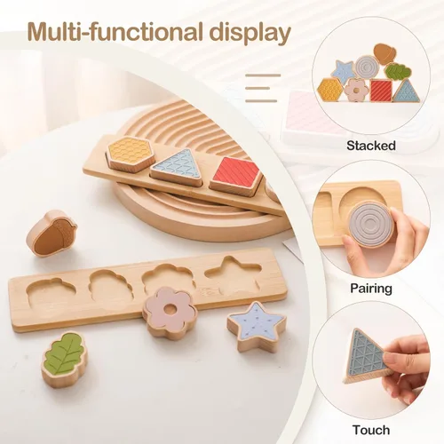 Vista 3 de Rompecabezas de madera para niños pequeños de 1, 2 y 3 años, rompecabezas Montessori con múltiples formas geométricas, tablero clasificador