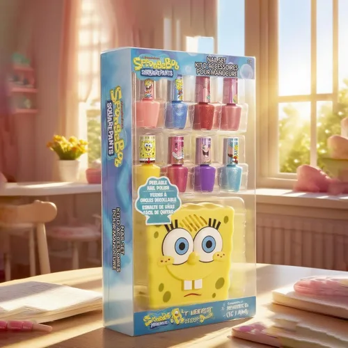Vista 8 de Spongebob Squarepants - Juego de 16 esmaltes de uñas a base de agua con secador de uñas, esmalte de uñas despegable con agua, colores brillantes