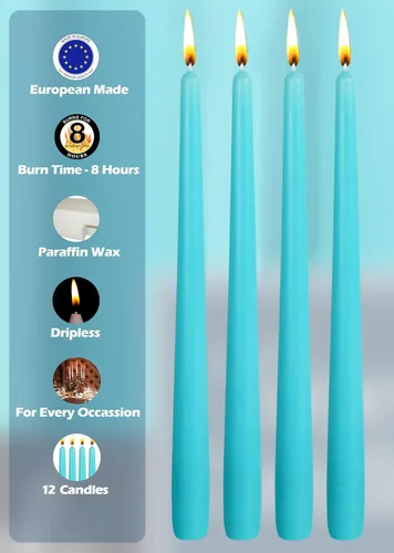 Vista 3 de Hyoola Tall Taper Candles - Vela de cena turquesa sin goteo de 10 pulgadas, sin perfume, cera de parafina con mechas de algodón, 8 horas de tiempo
