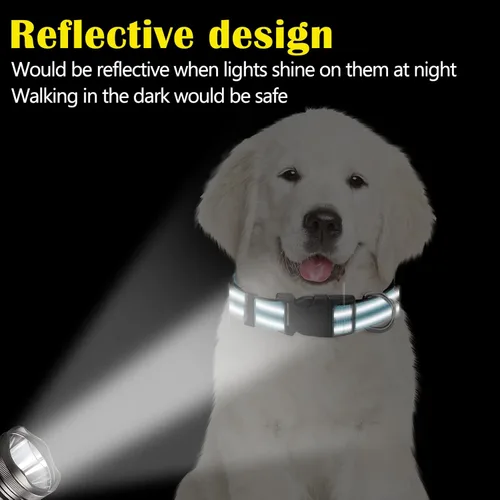 Vista 5 de 6 piezas de collar reflectante para perro, suave, acolchado, transpirable, ajustable, de nailon para mascotas, con hebilla de bloqueo de seguridad