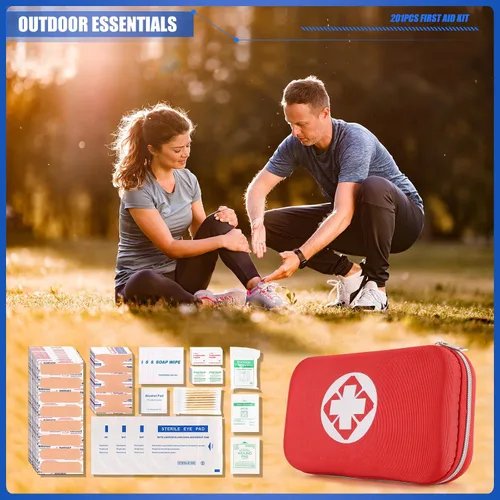 Vista 7 de Mini kit de primeros auxilios de viaje, kit de emergencia con 201 piezas de suministros de primeros auxilios y bolsa compacta impermeable, kit