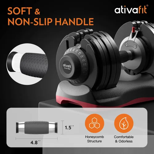 Vista 3 de ATIVAFIT Adjustable Dumbbell Set (50/66/88 LB Pair), 10–12-in-1 Free Weights with Storage Box, Quick Dial Weight System, Secure Safety Lock