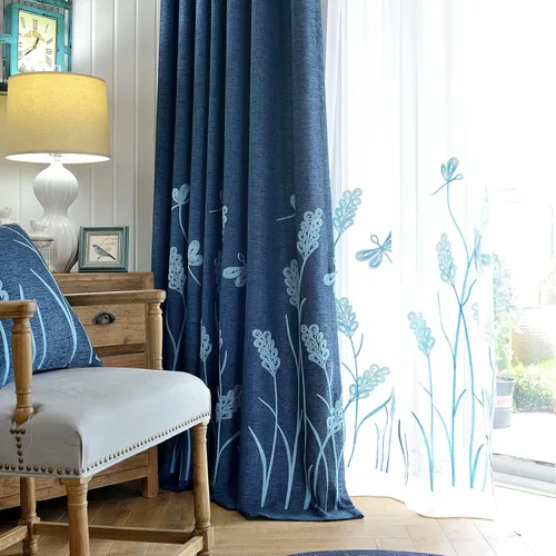 Vista 7 de Melodieux Cortinas texturizadas de lino con bordado de trigo para sala de estar, dormitorio, cortinas de ventana con patrón floral de granja