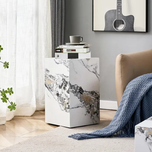 Vista 13 de Mesa de centro de mármol blanco, mesa de centro costera con patrón de mármol sintético, mesas de centro rectangulares pequeñas para sala de estar